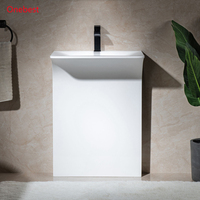 Lavabo intelligent en surface solide Hanex blanc, design italien, avec robinet et meuble sous-vasque