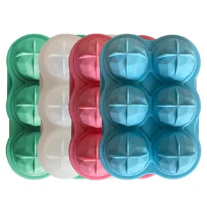Food Grade New 3D Silicone 6 Cavity Spherical Round Ball Ice Cube Trays Mold With Lid