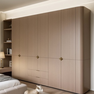Meubles de chambre à coucher modernes, placard en bois massif avec porte coulissante en placage de verre personnalisé, <span class=keywords><strong>grande</strong></span> capacité et design durable - Product Image 1
