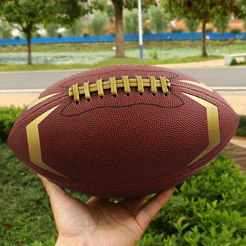 Palle da Rugby in gomma personalizzate in pelle di alta qualità personalizzate College League americano Football all'aperto