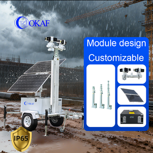 Tour de sécurité mobile CCTV standard US/UE, remorque de surveillance alimentée par énergie solaire 2x450W pour la sécurité des parkings extérieurs - Product Image 1