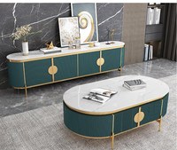 Ensemble de meuble TV et table basse en bois de luxe pour salon, moderne pour petit appartement, meuble TV avec plateau en pierre, finition peinte