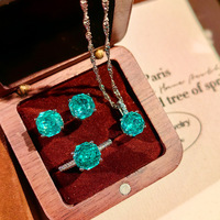 Nouvel ensemble de bijoux fantaisie pour femme : pendentif, boucles d'oreilles et bague incrustés de diamants à haute teneur en carbone, zircon taillé en rose octogonal Millenium