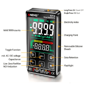 621A Medidor Universal Portátil Recargable de 9999 Lecturas con Rango Automático, NCV, Voltímetro, Amperímetro, Pantalla Táctil LCD - Product Image 2