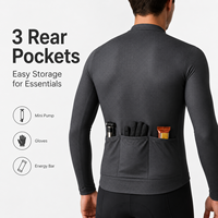 Jersey de Ciclismo de Manga Larga para Hombre, Color Gris Oscuro, Cierre Completo, para Bicicleta de Carretera, con Logotipo Personalizado, Ropa de Equipo con 3 Bolsillos Traseros