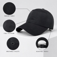 Casquette de course noire unisexe à séchage rapide, style baseball, avec boucle en plastique réglable, cordon élastique et ventilation, modèle sport vierge