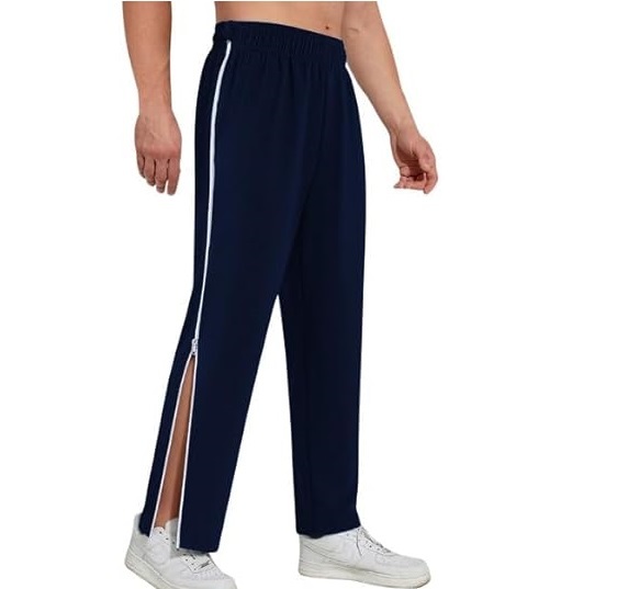 Men's Tear Away Pants  Full Side Zippers, Easy Open Sweatpants with Pockets for Post-Surgery, Gym & Daily Wear