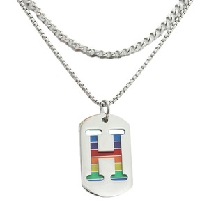 yunnique H Letter Pendant <b>Titanium</b> Steel Men's Necklace Rainbow Color Geometric Retro Style - Product Image 5