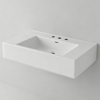 Lavabo mural rectangulaire moderne en acrylique marbré blanc mat, respectueux de l'environnement