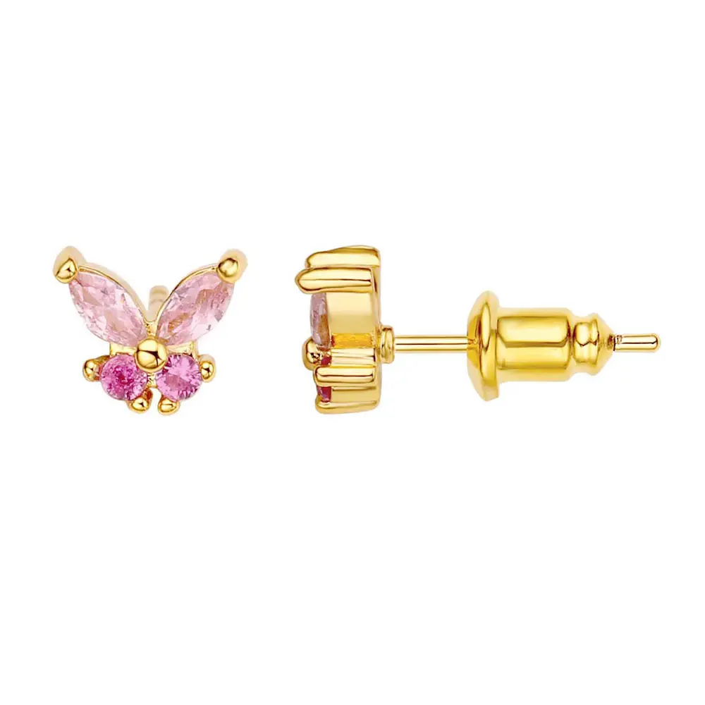 Foxi Wholesale Price Fashion Earrings Cute Design Aretes Real Gold Plated Tiny Butterfly Earrings For Girls
