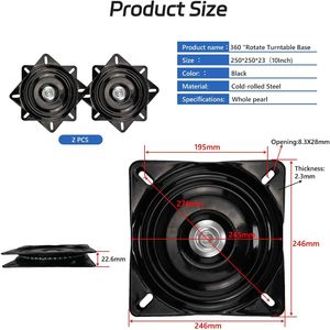 Base pivotante à 360 degrés noire de 10 pouces, plateau rotatif robuste en acier laminé à froid, accessoire de mobilier - Product Image 1