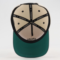 Casquette de Baseball Bicolore (Noir et Vert) Personnalisée de Bonne Qualité, en Daim, 5 Panneaux, Visière Courbée, Type Snapback, avec Étiquette en Sève, Chapeau Noir