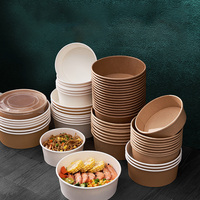 Boîte à lunch à emporter en papier kraft pour nouilles à emporter Récipient de fast-food avec couvercles 500ml 750ml 1000ml 1500ml avec logo personnalisé