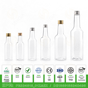 Bouteilles en plastique PET de qualité alimentaire avec bouchon à vis en aluminium, 30ML, 50ML, 100ML, 125ML, 150ML, 250ML, <span class=keywords><strong>330ML</strong></span>, 375ML, 750ML, pour vin et spiritueux - Product Image 1