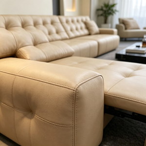 Sofá Seccional Moderno de Cuero PU Color Bronceado con Brazos Cuadrados y Diseño Acolchado para Sala de Estar - Product Image 5