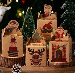 Cajas de Regalo de Papel Kraft Navideñas con Diseños de Dibujos Animados, Autoarmables, Reciclables, para Regalos y Decoración Navideña - Product Image 1