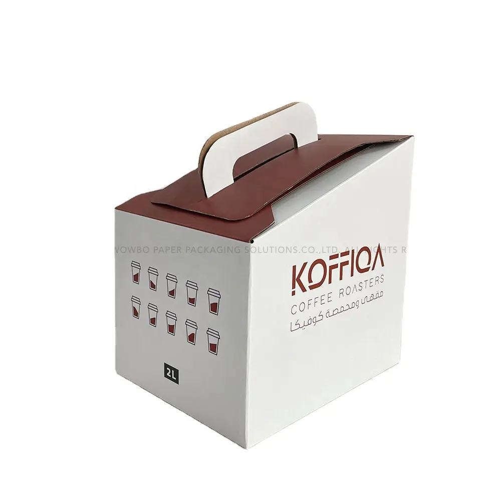 Caja portadora de dispensador de café 2L blanca y roja con forma trapezoidal de ángulo recto corrugado portátil de lujo para bebidas calientes/frías