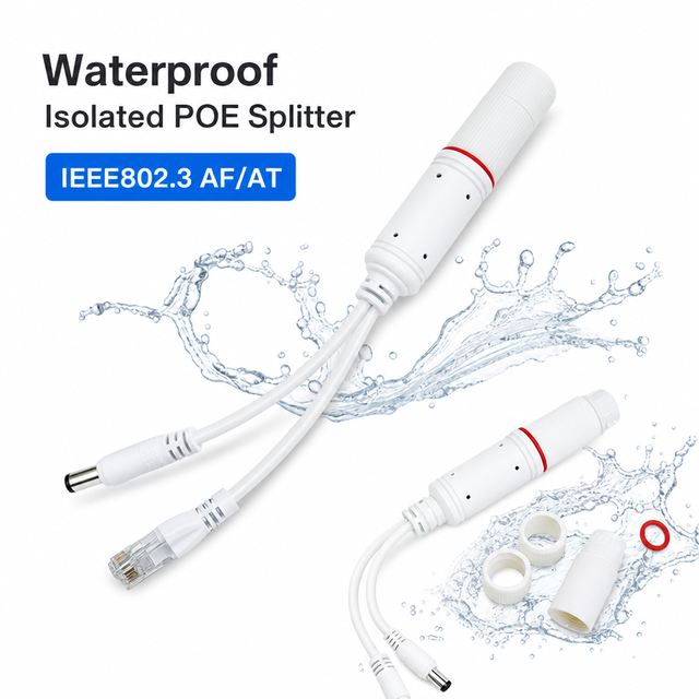 Isolated Waterproof POE Splitter DC12V 2A Max 24W 10/100Mbps IEEE802.3af at POE a B Mode Security Camera