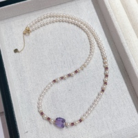 Collier en or 18 carats avec perle d'eau douce naturelle (avec améthyste)