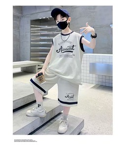Ensemble décontracté coréen deux pièces pour garçons, été 2026 : T-shirt sans manches et short imprimé, idéal pour le basketball et les loisirs - Product Image 5
