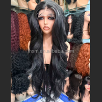 Wig sintetis lace front 32 inci warna biru, model body wave, 13x4, transparan, tanpa lem, alas sutra, garis rambut natural, tahan panas.