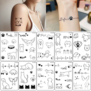 10 Pezzi Tatuaggi Temporanei Minimalisti con Linee Nere di Animali, Adesivi per Tatuaggi Finti di Gatti, Cani, Zampe e Cuori, Impermeabili, Piccoli Decorazioni per il Corpo - Product Image 1