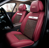 Fundas de Asiento de Coche de Cuero de Lujo para Verano, Transpirables, de 5 Plazas, con Cuentas de Madera, Compatibles con los Modelos Golf, Mondeo, CC, Polo