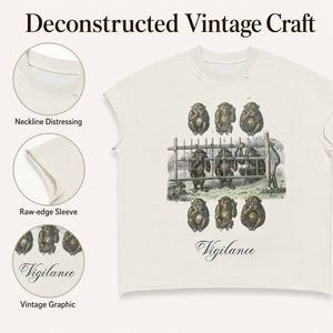 Camiseta sin mangas de estilo urbano de alta gama para hombre, con gráfico de mono vintage, cuello desgastado y borde sin rematar, estilo musculoso - Product Image 1