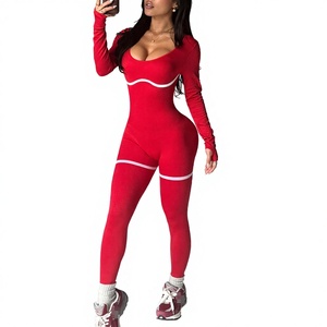 Ropa deportiva de invierno de manga larga para mujer, sin costuras, con bloques de color, elástica, sexy, con efecto fruncido en los glúteos, para gimnasio, entrenamiento, yoga. - Product Image 2