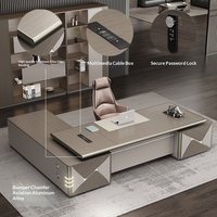 Bureau de direction moderne minimaliste avec double armoire, bureau d'ordinateur commercial élégant en bois avec table d'appoint