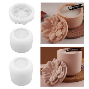 Candle Jar Resin Mold with Poppy Flower Lid <b>Silicone</b> Concrete Candle Jar Molds for Jewelry Storage Box Home Decor - Product Image 1