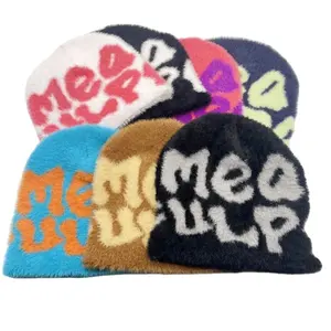 Custom Manufacturing With Logo Beanies All Over Print Designer Unisex Acrylic High Quality Knit Jacquard Mohair Beanie Hats