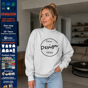 Apparel Manufacturer Custom Women Oversized Mocknecks Cotton Brushed French Terry <b>Fleece</b> <b>Jumpers</b> Custom Embroidered Sweatshirt - Product Image 1