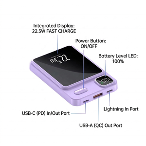 <span class=keywords><strong>Mini</strong></span> chargeur portable 22,5 W à charge rapide compatible avec les batteries 5000 mAh et 10000 mAh, affichage LED fin, chargeur sans fil magnétique - Product Image 1