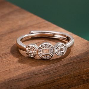 Chinese Traditional Wealthy Attract Jewelry Dominating Five Emperor Coin Zircon <b>Ring</b> Finger Band for Women Fengshui Jewelry - Product Image 3