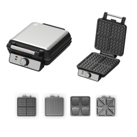 Wndseven Machine à gaufres à 4 tranches 1200W Machine électrique à sandwich pour le petit-déjeuner avec gaufrier à plaques en option