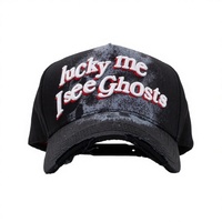 Nueva Gorra de Béisbol Original Fino de 5 Paneles con Visera Curva, Forro de Satén, Bordado 'Lucky Me I See Ghosts', Ajustable, Deportiva, con Letras