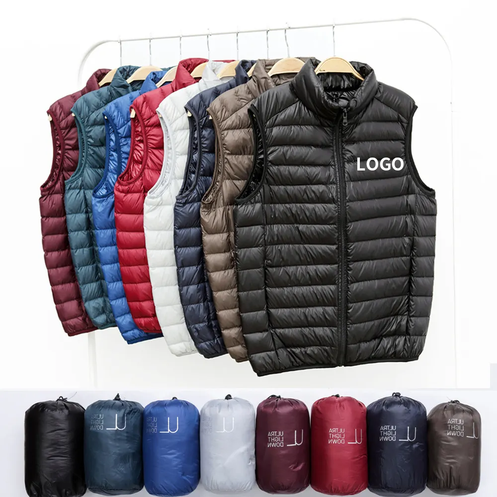 Custom Fashion Winter Stand Collar Men's Windproof Lightweight Waterproofing Duck Down Puffer Vest Jacket