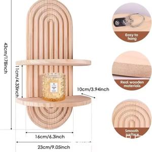 Arched <b>Wall</b> <b>Mounted</b> Wood Display <b>Shelf</b> 2 Tier Oval Shape For Living Room Decor - Product Image 2