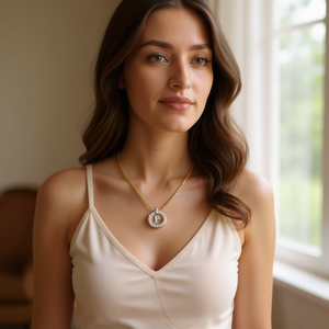 Collana con Ciondolo a Forma di Lettera P con Diamante, Catena da 2 Cm, Tono Argento e Oro, Acciaio Ref45601 - Product Image 2