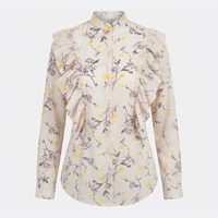 Chemisier en mousseline à imprimé floral pour femme avec volants, col mandarin, manches longues, style doux printemps-été, chemise boutonnée