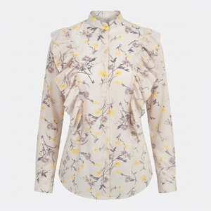 Blusa de Gasa con Estampado Floral para Mujer, con Volantes, Cuello Mao, Manga Larga, Estilo Dulce de Primavera/Verano, con Botones - Product Image 1