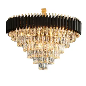 Modern Black Frame Crystal Pendant Lights Wrought Luxury Villa Restaurant Crystal chandelier hang lamp