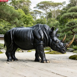 YOUFINE Escultura de Rinoceronte de Bronce Negro a Tamaño Real, Arte de Vida Silvestre para Zoológico, Parque Safari - Product Image 2
