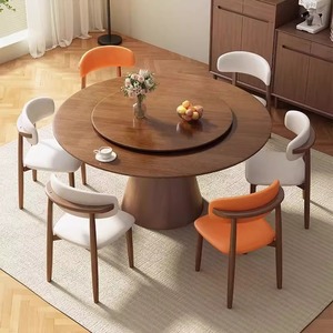 Bàn ăn tròn gỗ nguyên khối bán buôn có khay xoay, chân đế chắc chắn, dành cho phòng VIP nhà hàng cao cấp Trung Quốc. - Product Image 4