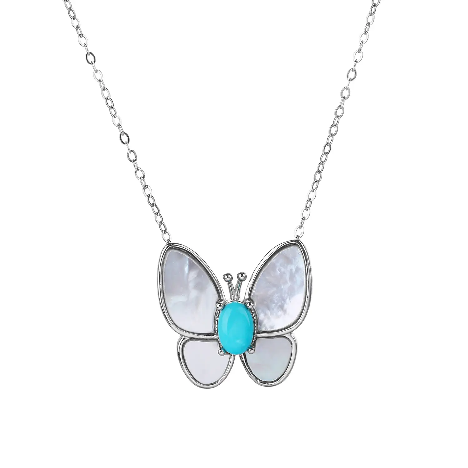 Gioielli alla moda in madreperla S925 catena d'argento perline turchesi collana farfalla turchese naturale per le donne