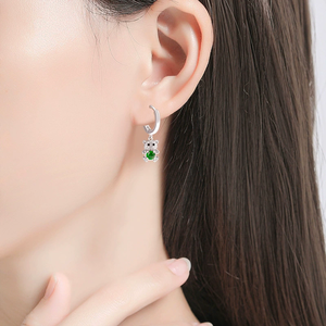 S925 silver set with natural A-grade jadeite little bear with <b>emerald</b> ice-grade jadeite earrings fashionable earrings for ladieS - Product Image 3