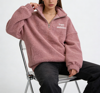 Sweat-shirt Sherpa surdimensionné pour femme, personnalisé avec logo brodé de haute qualité, fermeture éclair 1/4