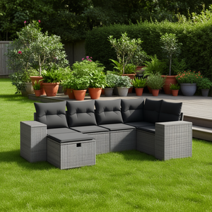 Ensemble de canapés de jardin en rotin gris 6 places, mobilier d'extérieur au design contemporain - Product Image 2