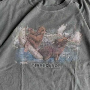 เสื้อยืดผู้ชายทรงโอเวอร์ไซส์ผ้าฝ้ายลายกราฟิกธรรมชาติริมน้ำแม่น้ำ ทิปเปแคนโอ แบร์ มูส แคนู ริเวอร์ วินเทจ ลุคทำเก่า - Product Image 2